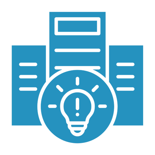 Dieses Symbol zeigt ein Gebäude mit einer Glühbirne, die für Kreativität und Beratung steht, und repräsentiert Agenturen und Beratungsfirmen.
