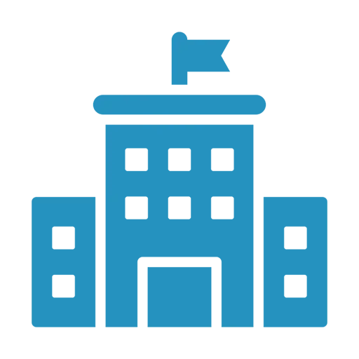 Dieses Symbol zeigt ein Gebäude mit einer Flagge, das für Bildungseinrichtungen wie Schulen und Universitäten steht.