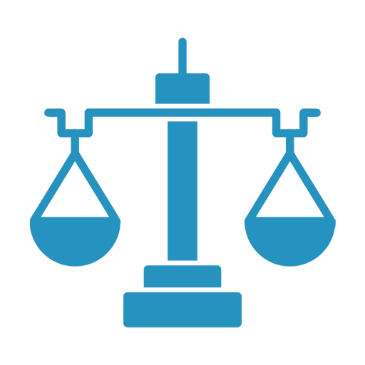 Dieses Symbol zeigt eine Waage, die typischerweise für Gerechtigkeit steht und Anwaltskanzleien repräsentiert.