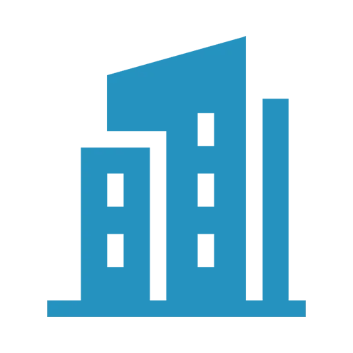 Dieses Symbol zeigt ein abstraktes Gebäude, das Büros und Verwaltungsgebäude repräsentiert.