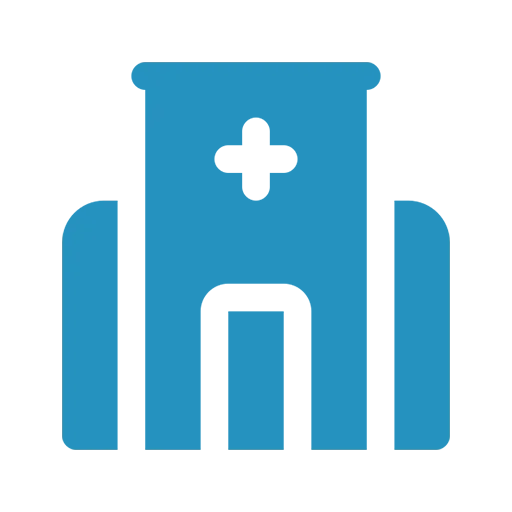 Dieses Symbol zeigt ein Gebäude mit einem Kreuz darauf, das für medizinische Einrichtungen wie Arztpraxen und Gesundheitszentren steht.